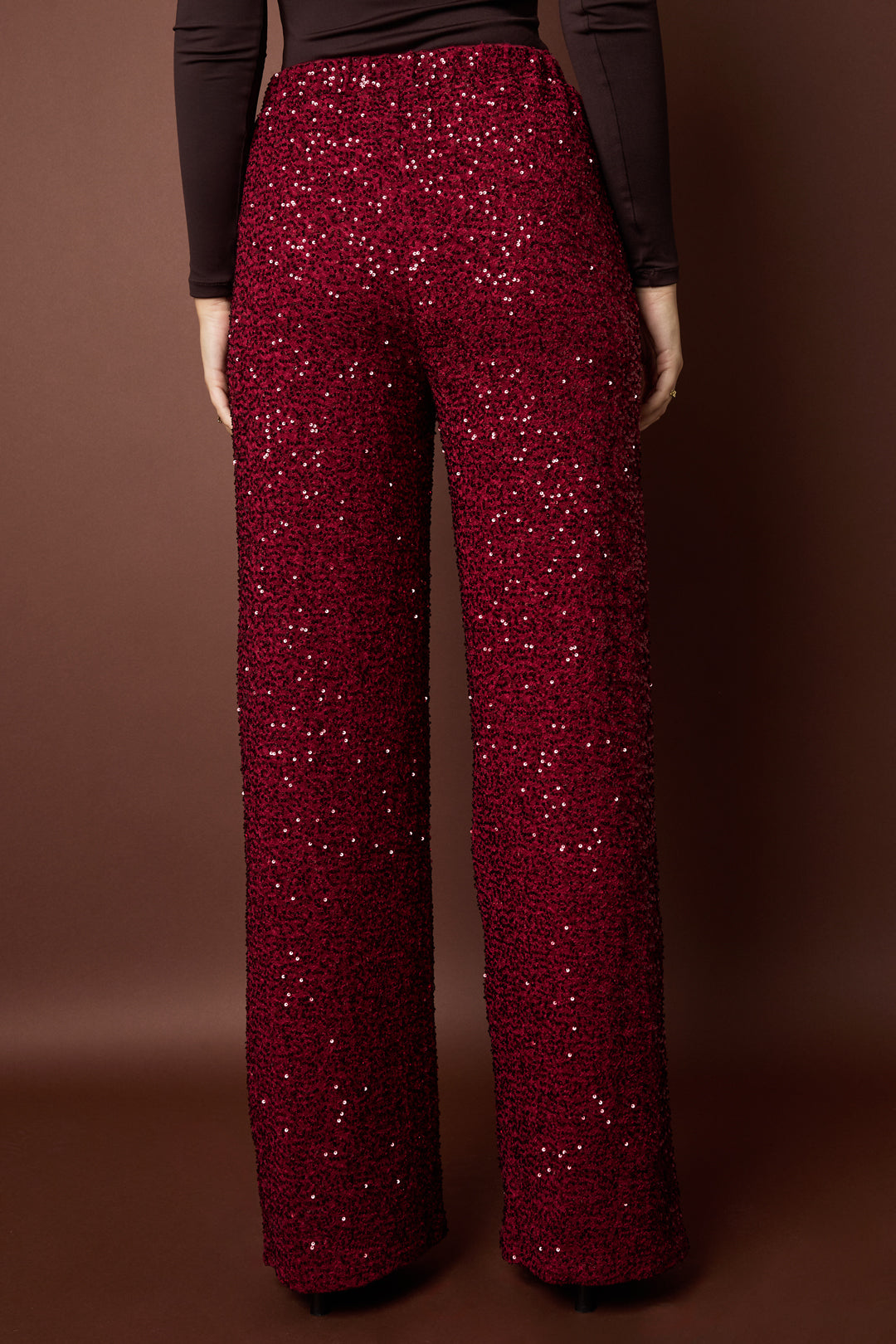 Woven Polyester Fiber Women's Straight Pants Elegant Sequins