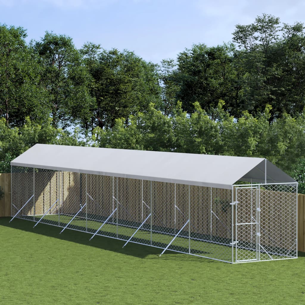 Hondenkennel Met Dak 2X10X2,5 M Gegalvaniseerd Staal Zilver
