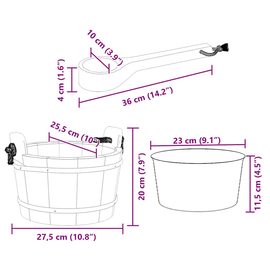 Sauna Emmer 2 Pcs Bruin Massief Vurenhout En Hennep