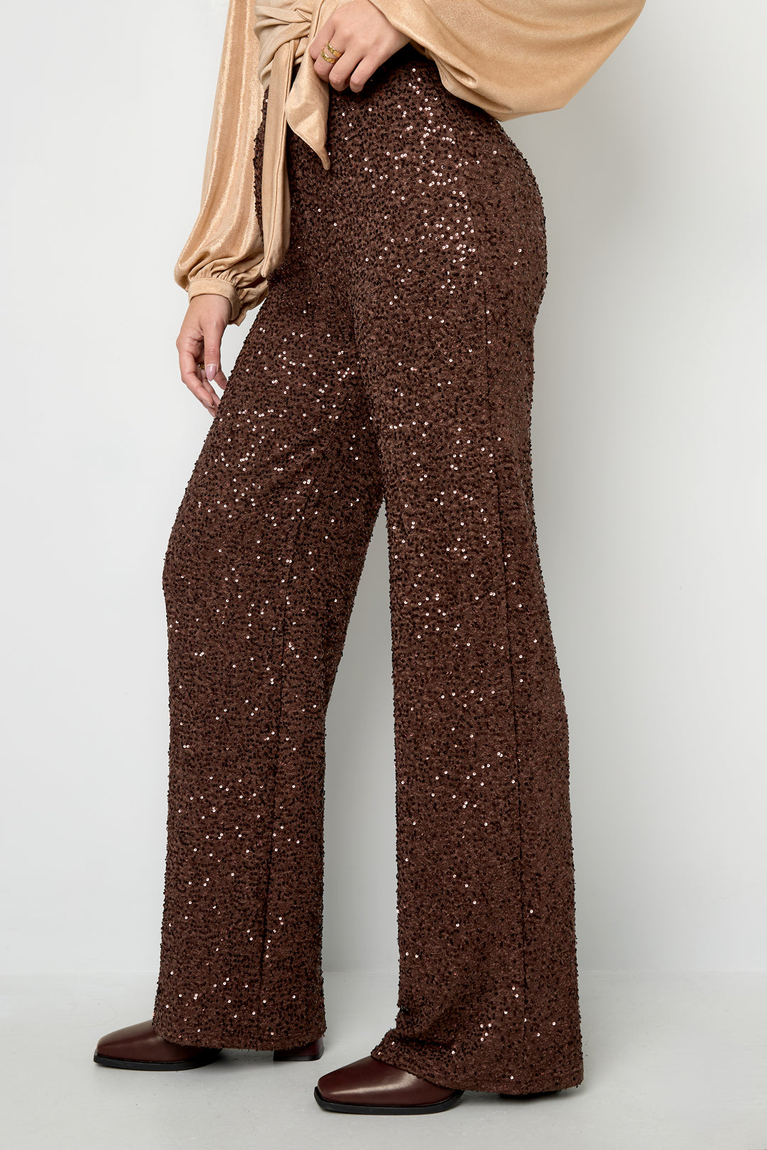 Woven Polyester Fiber Women's Straight Pants Elegant Sequins