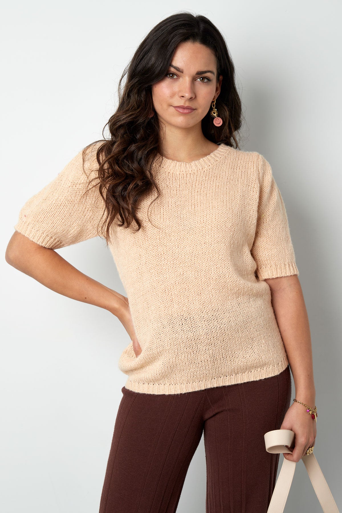 Nylon Women's Short Sleeve Top Knitted Back Tie Design