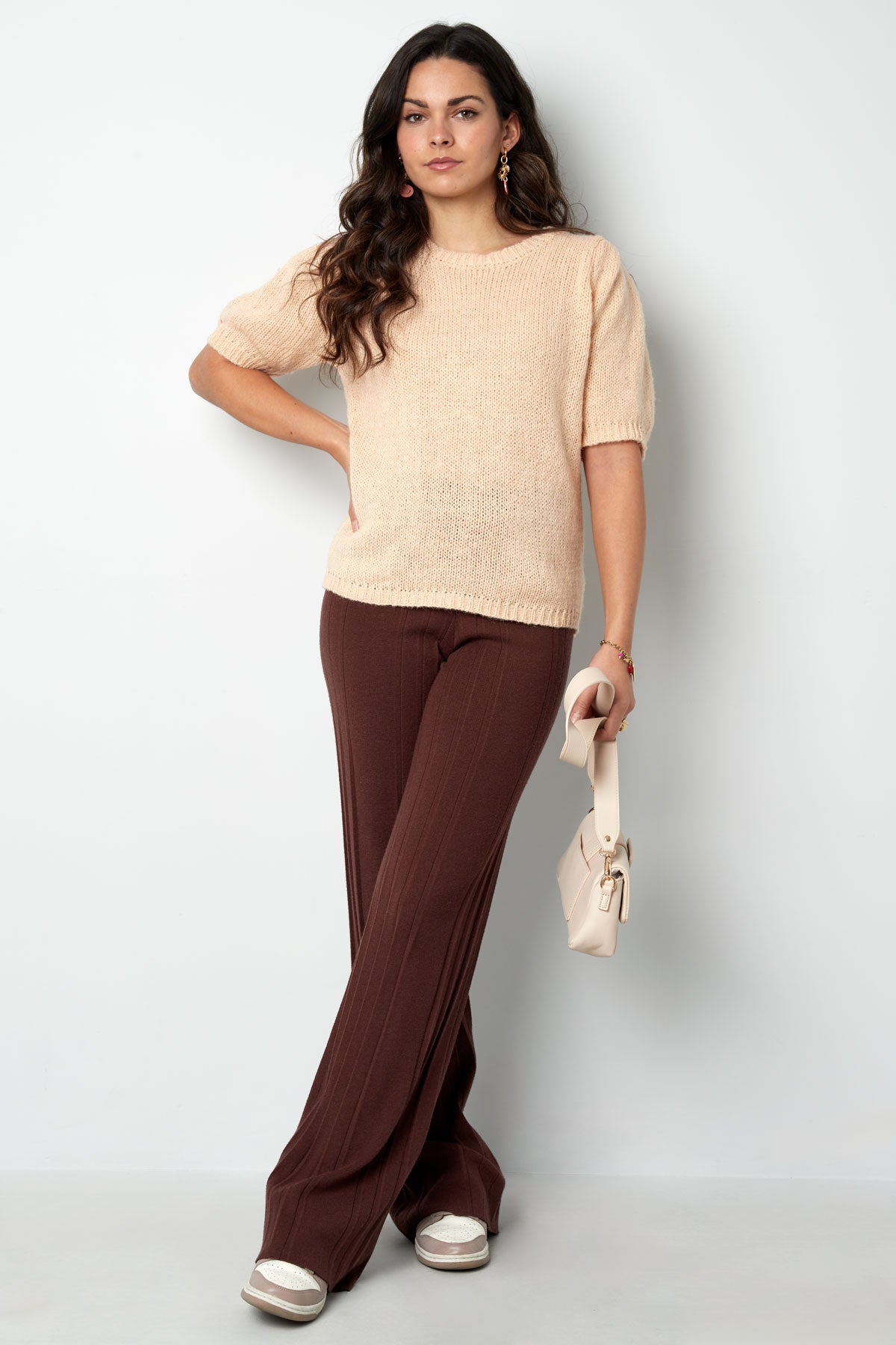 Nylon Women's Short Sleeve Top Knitted Back Tie Design