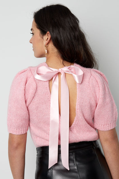 Nylon Women's Short Sleeve Top Knitted Back Tie Design