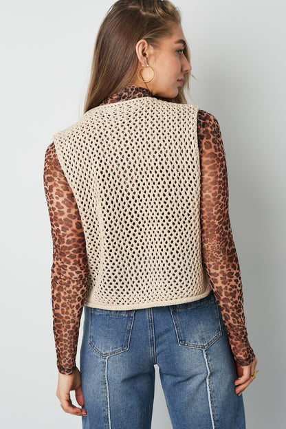 Knitted Polyester Women's Knit Spencer Openwork Design