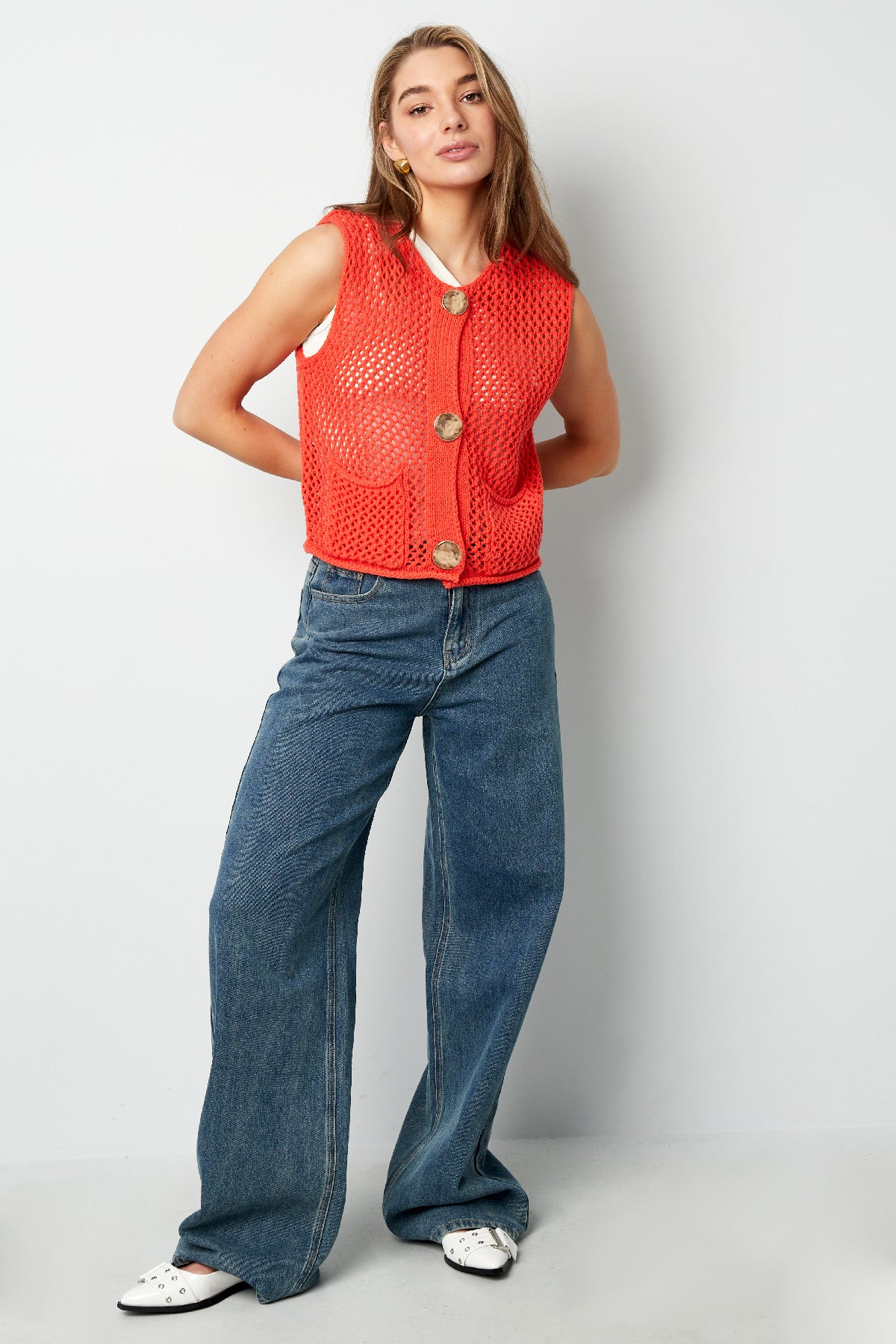 Knitted Polyester Women's Knit Spencer Openwork Design