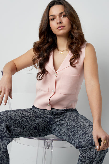 Viscose Women's Sleeveless Top V-Neck Buttoned Front