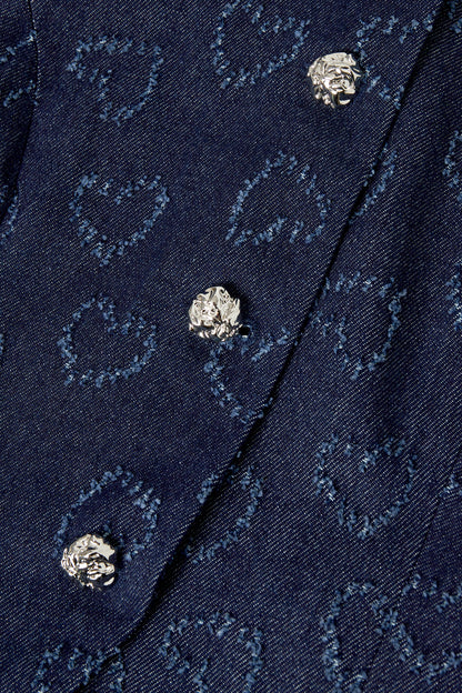 Cotton Women's Sleeveless Top Heart Pattern Button Front