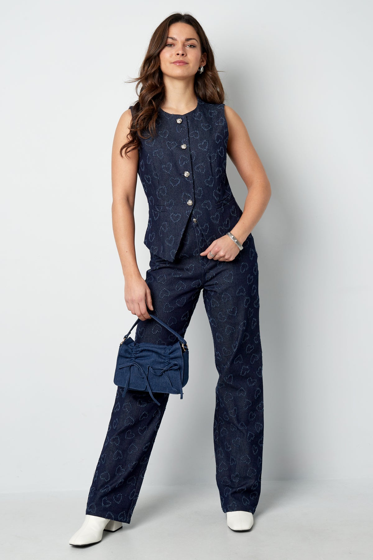 Cotton Women's Sleeveless Top Heart Pattern Button Front