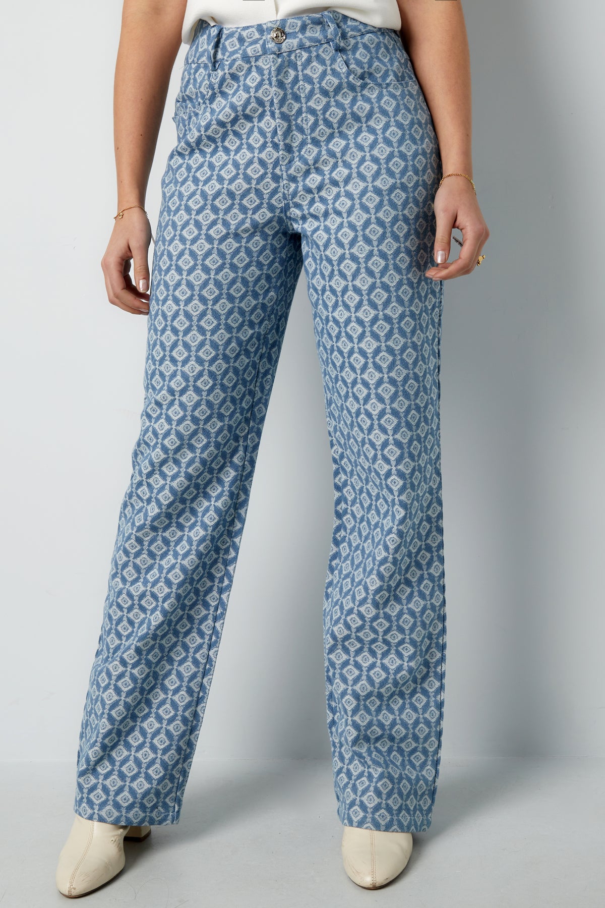 Cotton Woven Women's Straight Leg Pants Geometric Pattern