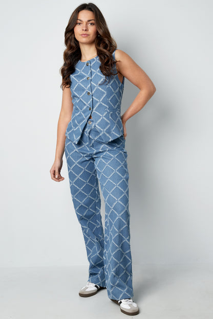 Cotton Women's Sleeveless Top Buttoned Geometric Pattern