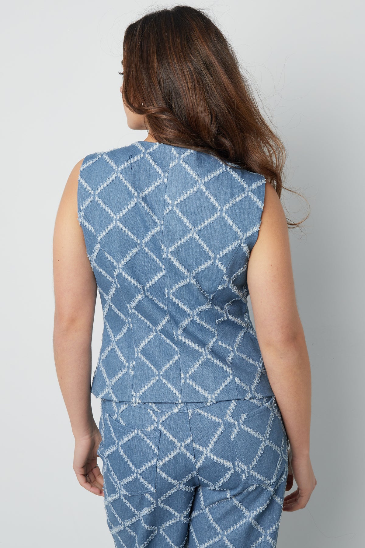 Cotton Women's Sleeveless Top Buttoned Geometric Pattern