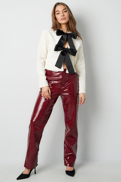 Polyester Long Sleeve Top Cropped Bow Detail