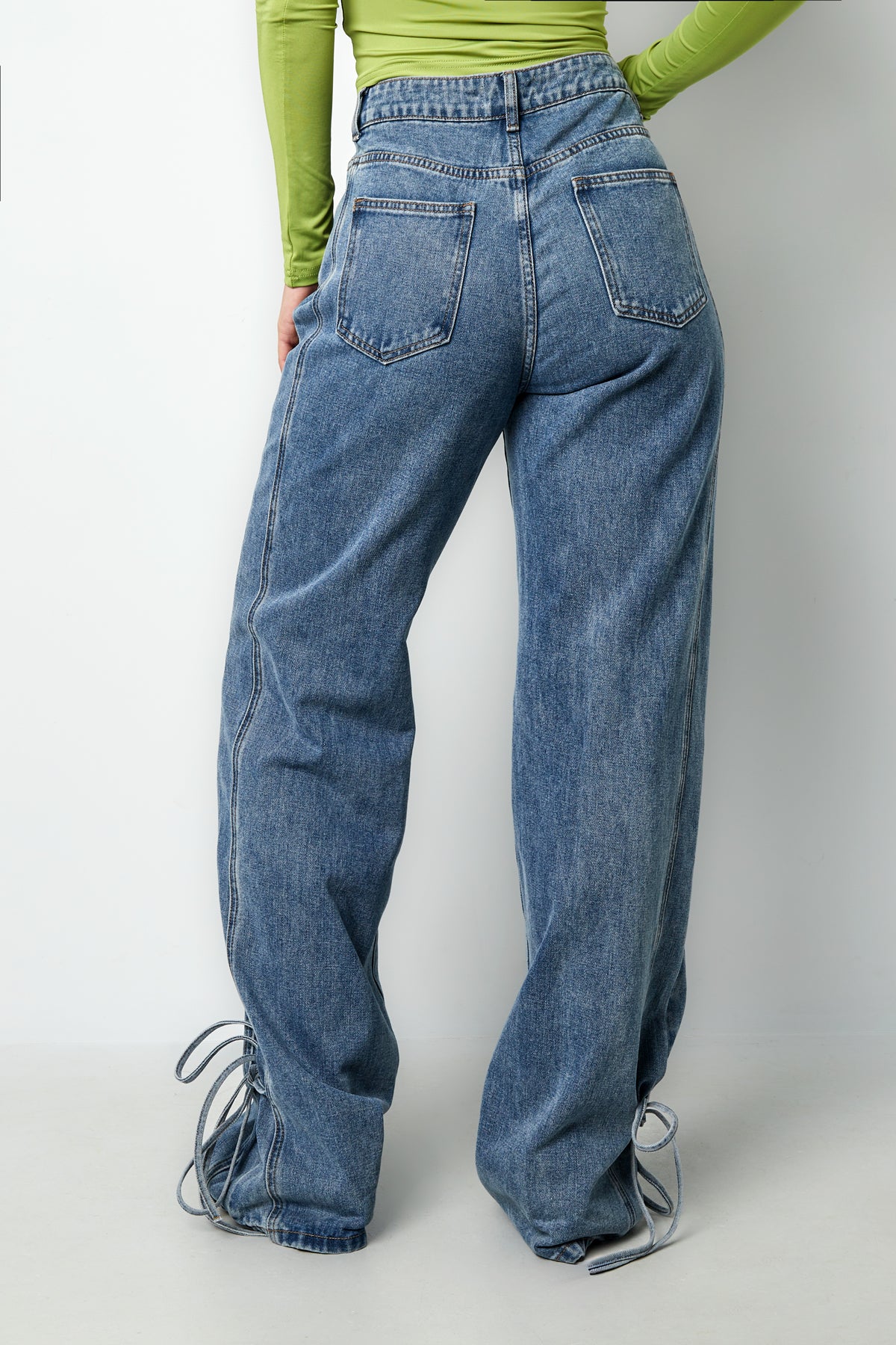 Cotton Woven Women's Straight Leg Denim Pants Casual Knot Detail