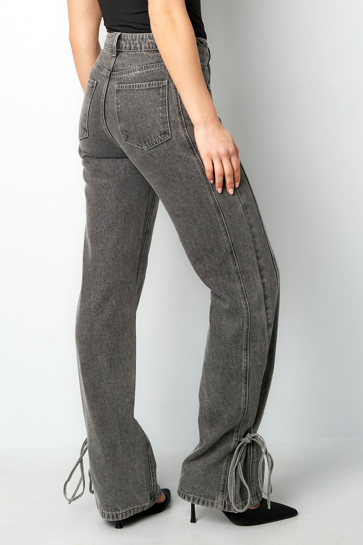 Cotton Woven Women's Straight Leg Denim Pants Casual Knot Detail