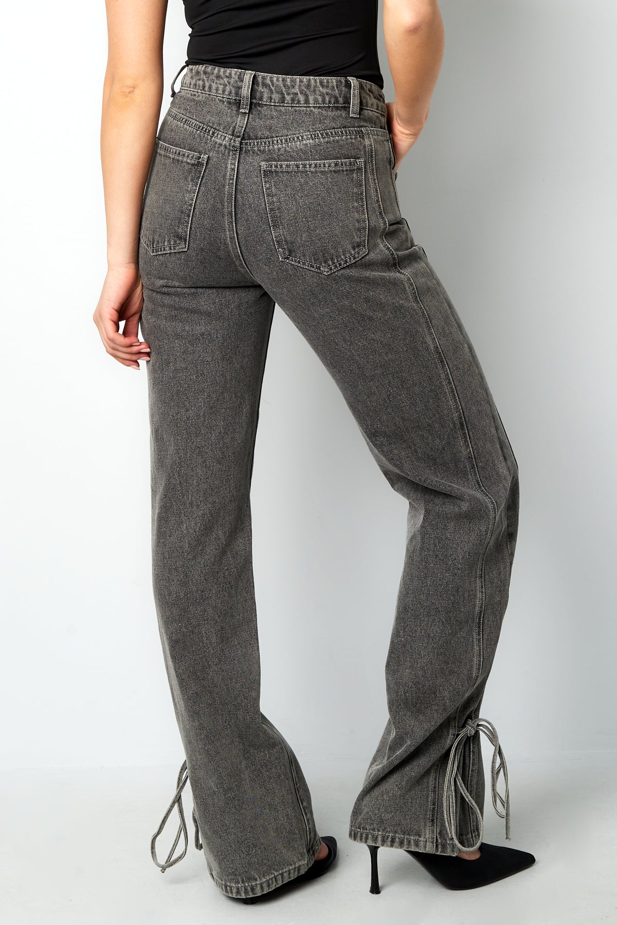 Cotton Woven Women's Straight Leg Denim Pants Casual Knot Detail