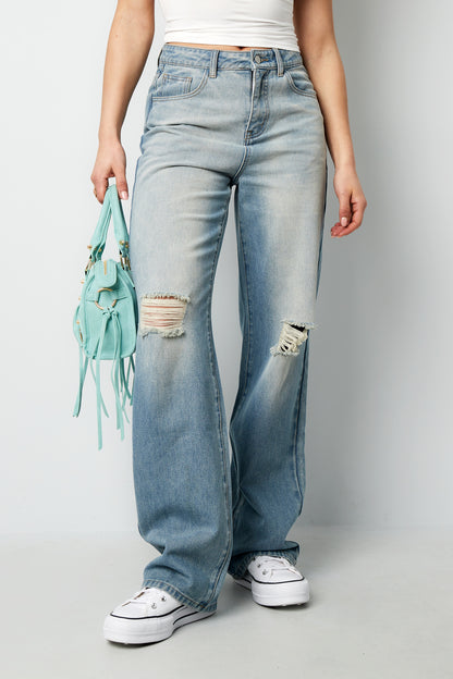 Cotton Woven Women's Straight Leg Jeans Ripped