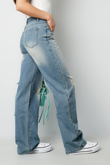 Cotton Woven Women's Straight Leg Jeans Ripped
