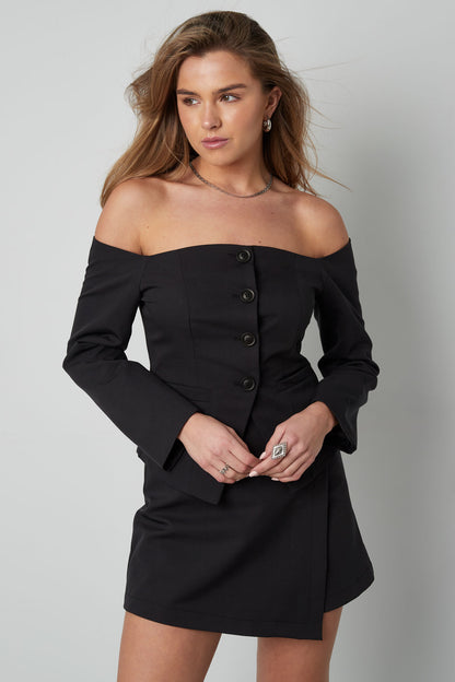 Polyester Women's Off-Shoulder Long Sleeve Top Buttoned Front Design