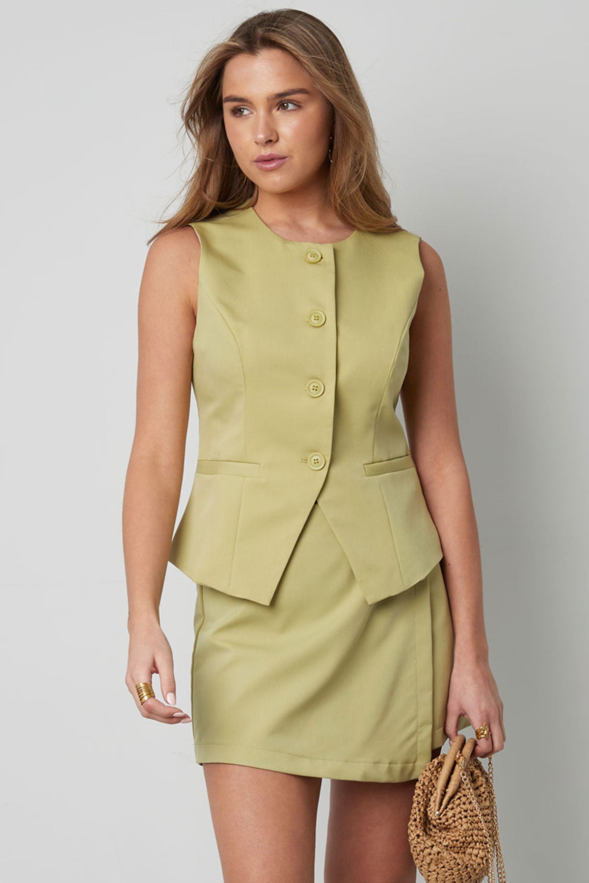 Polyester Women's Sleeveless Top Structured Button-Down Design