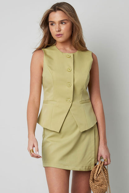 Polyester Women's Sleeveless Top Structured Button-Down Design