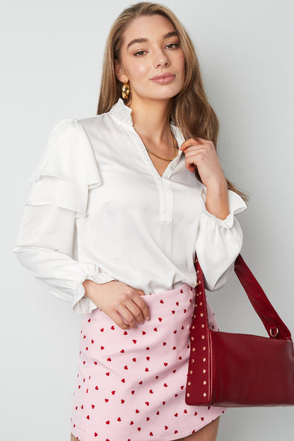 Polyester Women's Long Sleeve Top Ruffled V-Neck