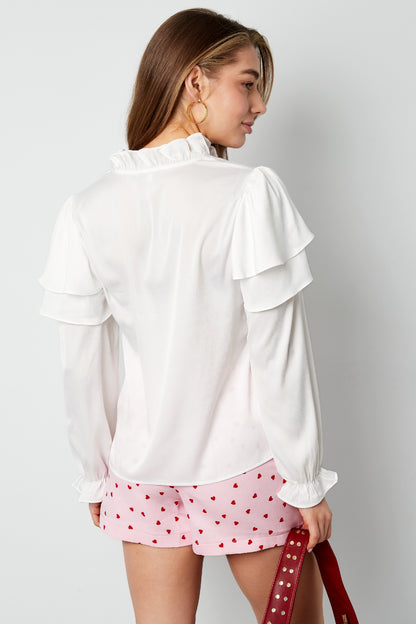 Polyester Women's Long Sleeve Top Ruffled V-Neck