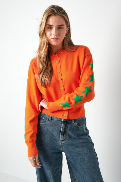 Viscose Knit Cardigan Women's Cropped Style Star Pattern