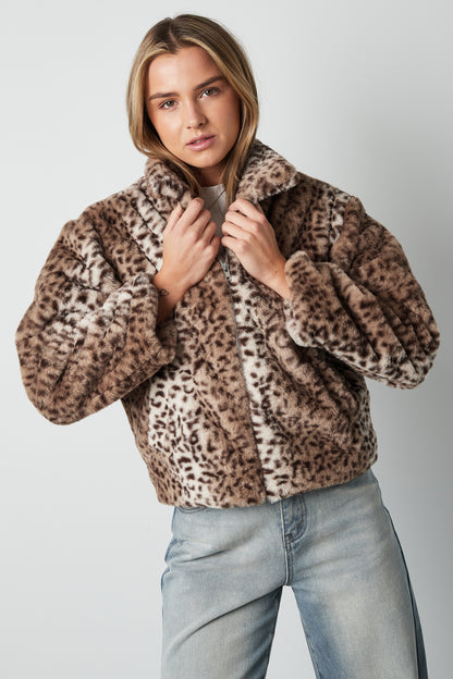 Polyester Faux Fur Women's Jacket Leopard Print Cozy Warm