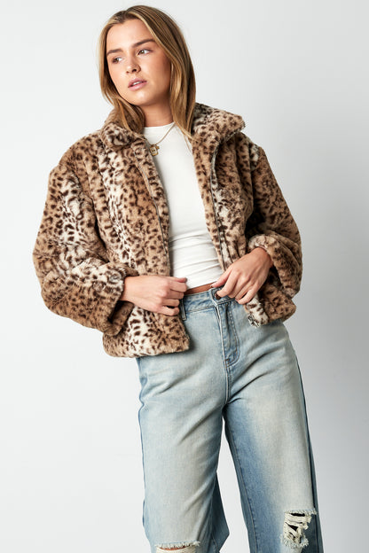 Polyester Faux Fur Women's Jacket Leopard Print Cozy Warm