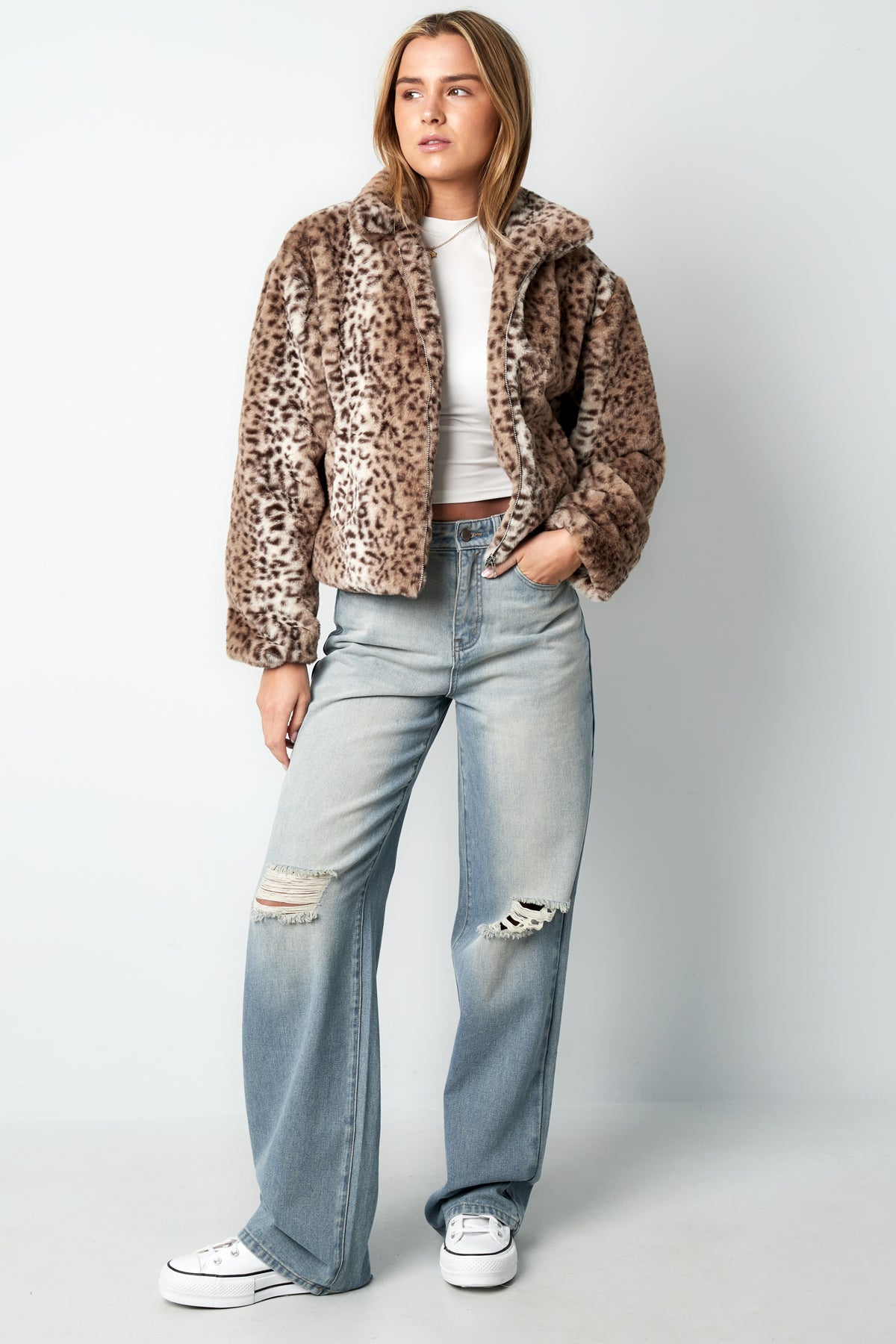 Polyester Faux Fur Women's Jacket Leopard Print Cozy Warm