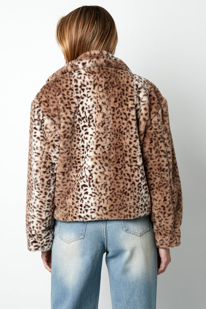 Polyester Faux Fur Women's Jacket Leopard Print Cozy Warm