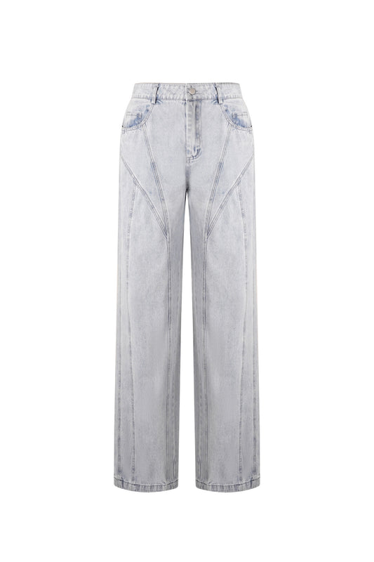 Cotton Blend Denim Pants Casual Straight Light Indigo