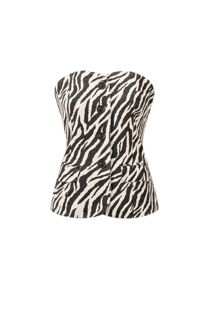 Cotton Women's Sleeveless Top Zebra Print Button Front