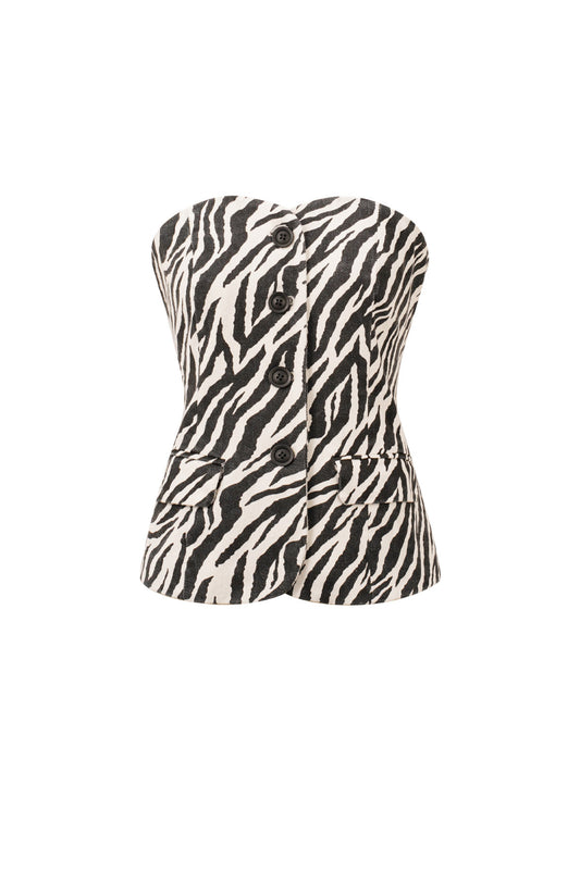 Cotton Women's Sleeveless Top Zebra Print Button Front