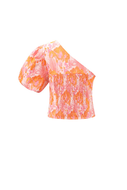 Woven Polyester Fiber Women's One Shoulder Top Elegant Floral Print