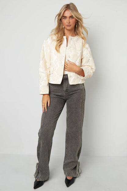 Woven Polyester Fiber Women's Jacket Elegant Floral Print Fall/Winter