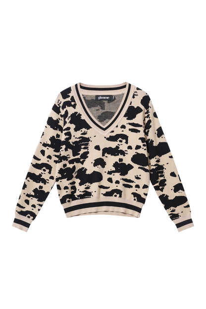 Knitted (including crochet and woolen fabrics) Leopard Print Women's V-Neck Sweater Fall/Winter Casual