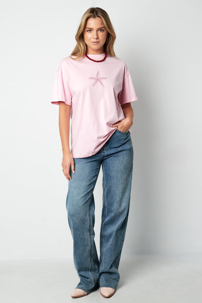 Cotton Women's T-shirt Casual Embroidered Starfish