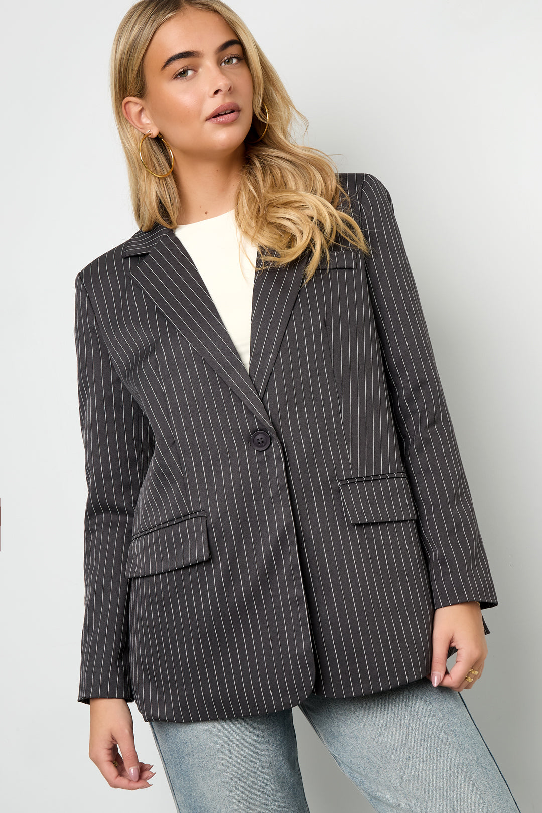 Woven Polyester Fiber Women's Suit Set Elegant Stripes Fall/Winter