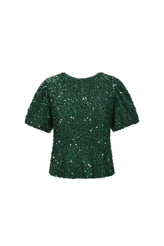 Woven Polyester Fiber Women's Short Sleeve Tops Elegant Sequins
