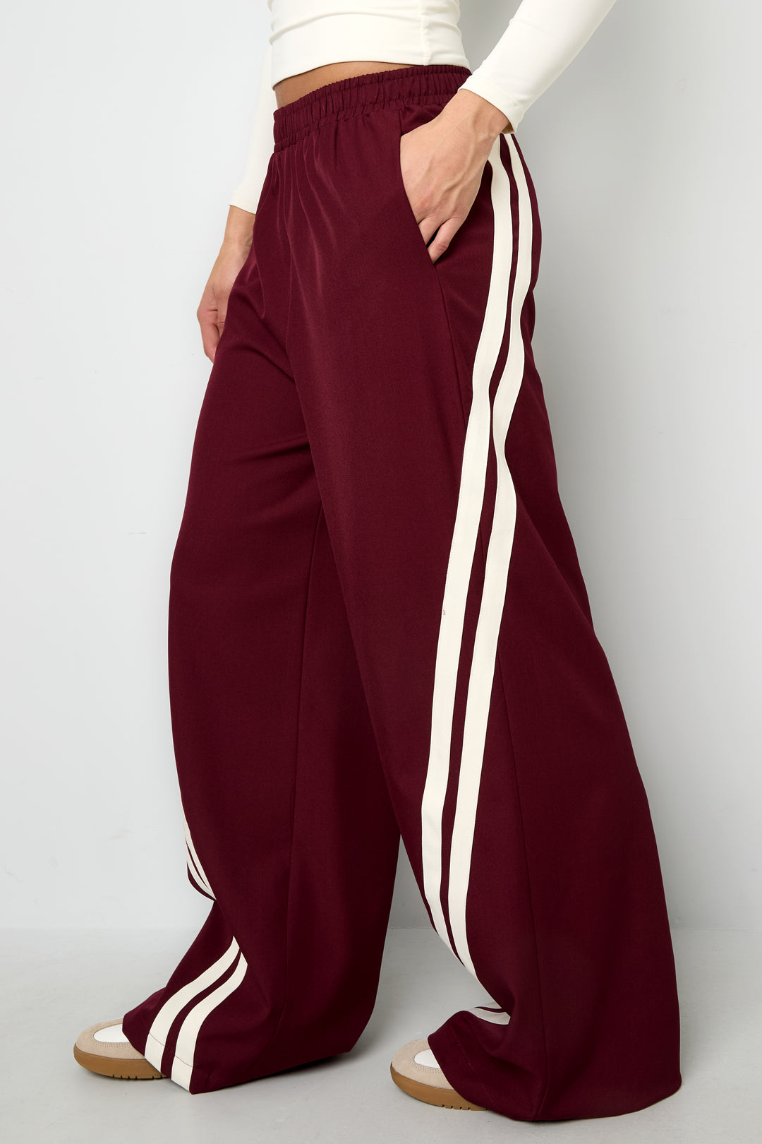 Woven Polyester Fiber Women's Straight Leg Pants Sporty Contrast Stripes