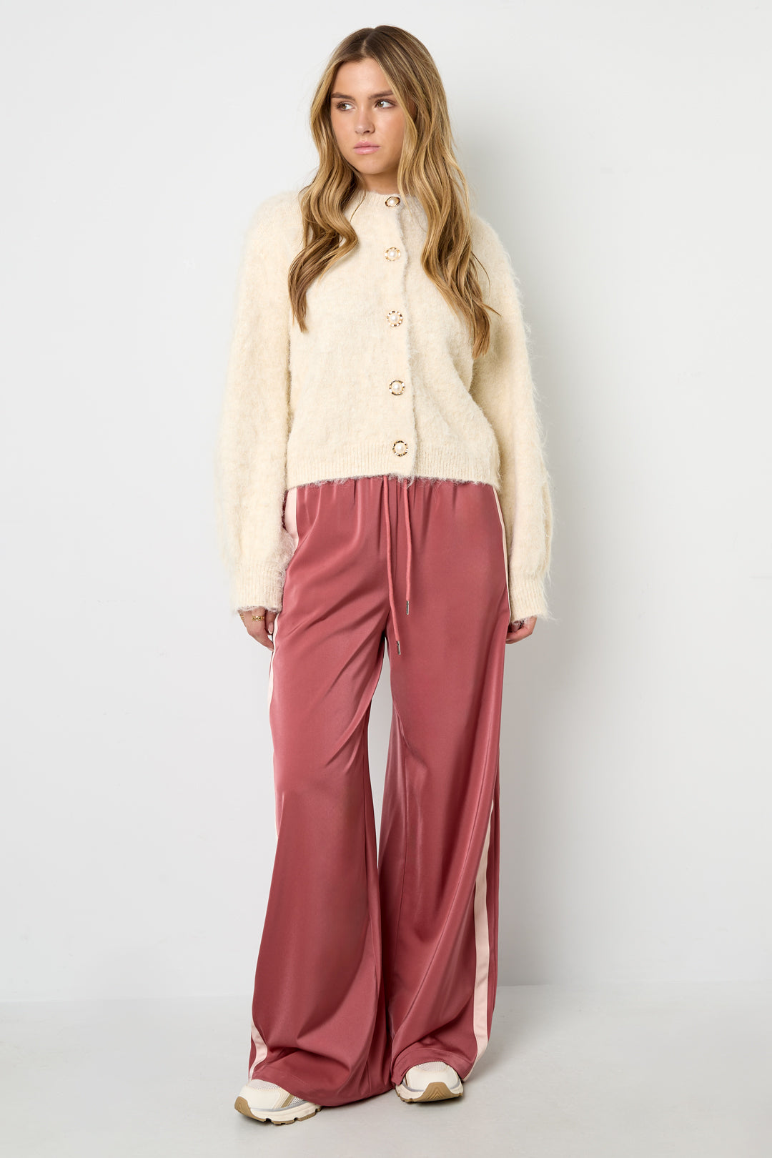 Knitted Polyester Fiber Women's Knit Cardigan Casual Solid Color