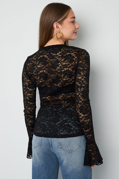 Woven Polyester Long Sleeve Tops Elegant Lace Panel