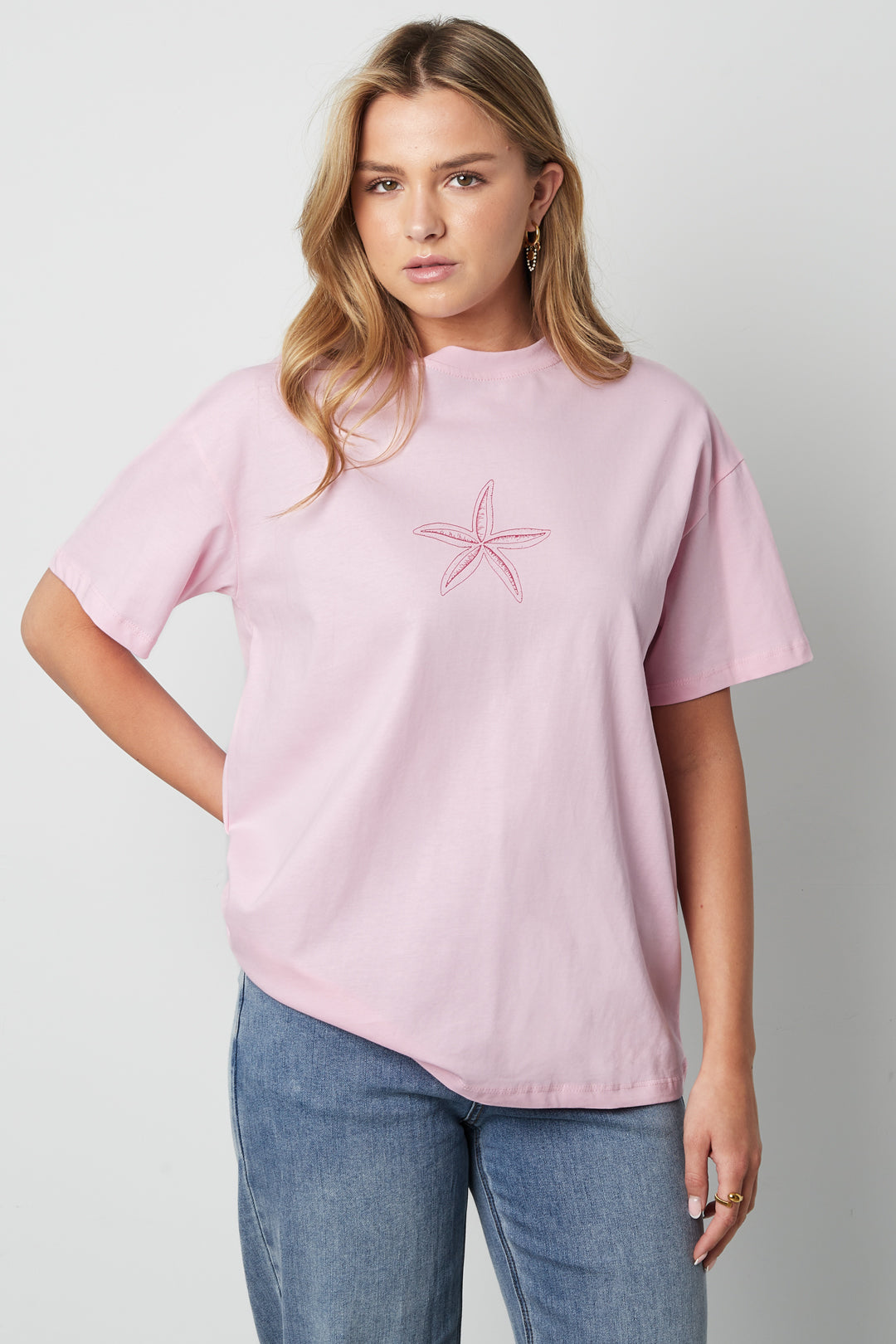 Cotton Women's T-shirt Casual Embroidered Starfish
