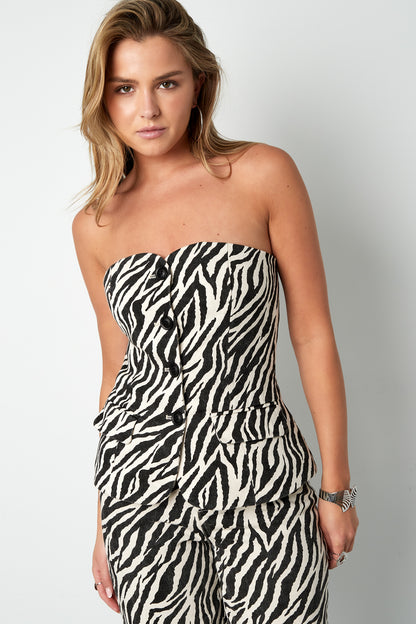 Cotton Women's Sleeveless Top Zebra Print Button Front