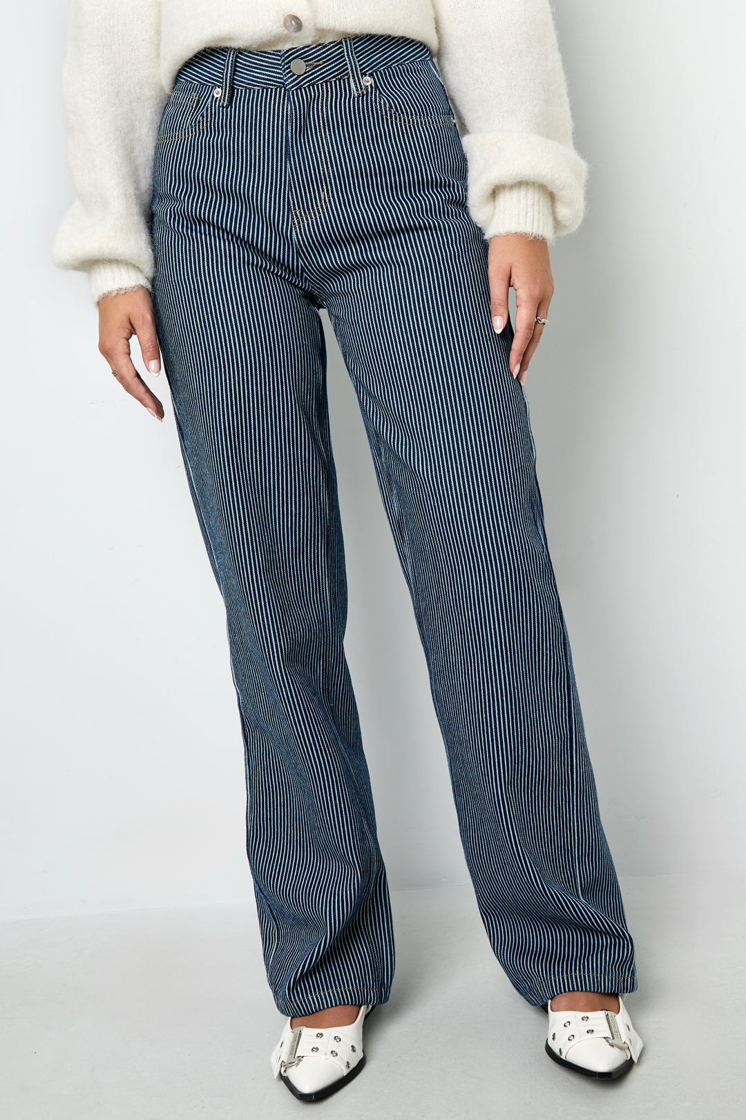 Woven Cotton Women's Straight Leg Pants Casual Stripes