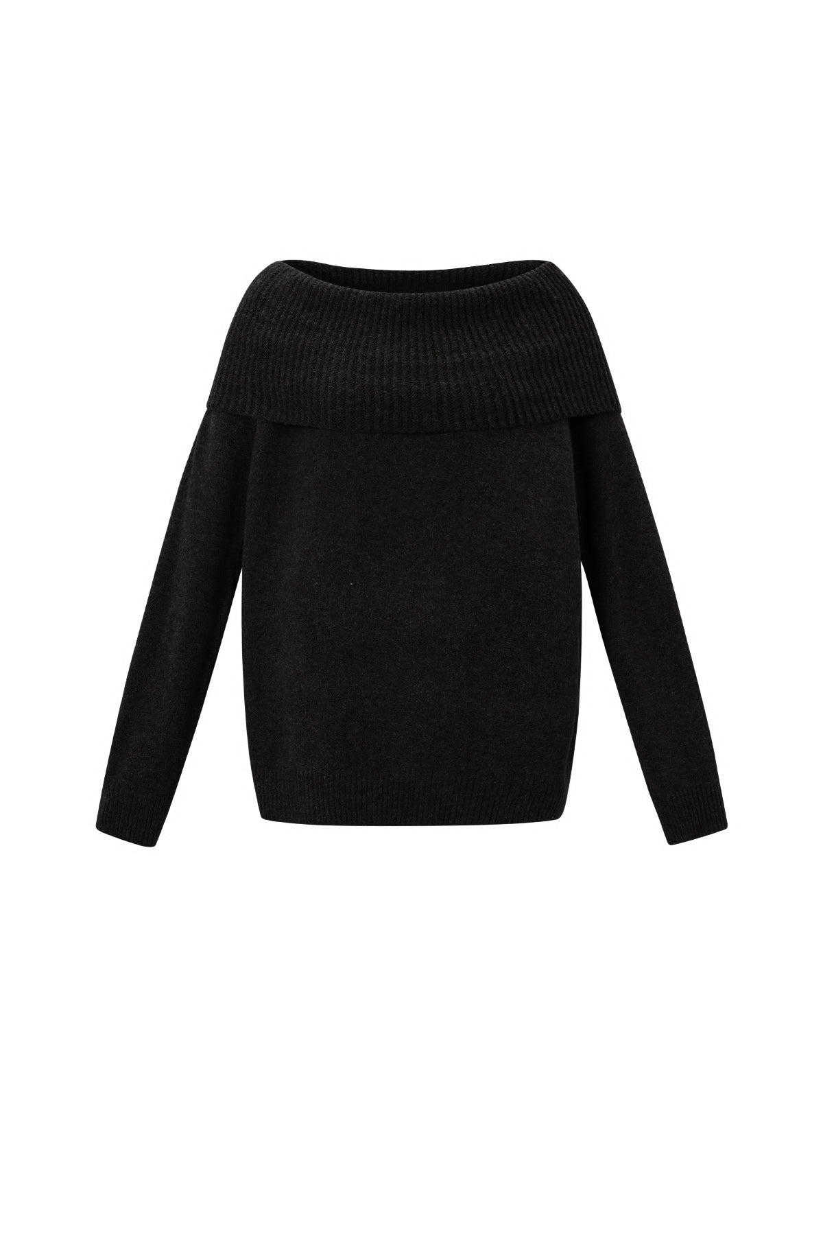 Knitted Polyester Fiber Women's Off-Shoulder Sweater Elegant Solid Color