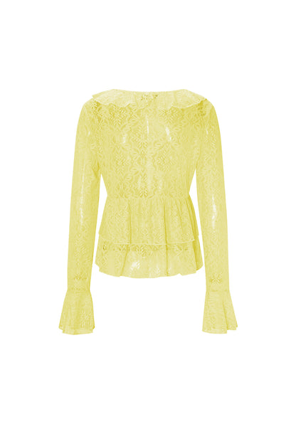 Woven Lace Women's Long Sleeve Top Elegant Ruffle Detail