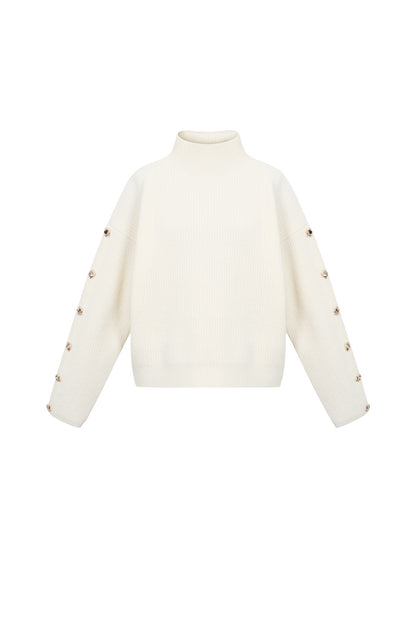 Knitted Polyester Fiber Women's Turtleneck Sweater Casual Solid Color