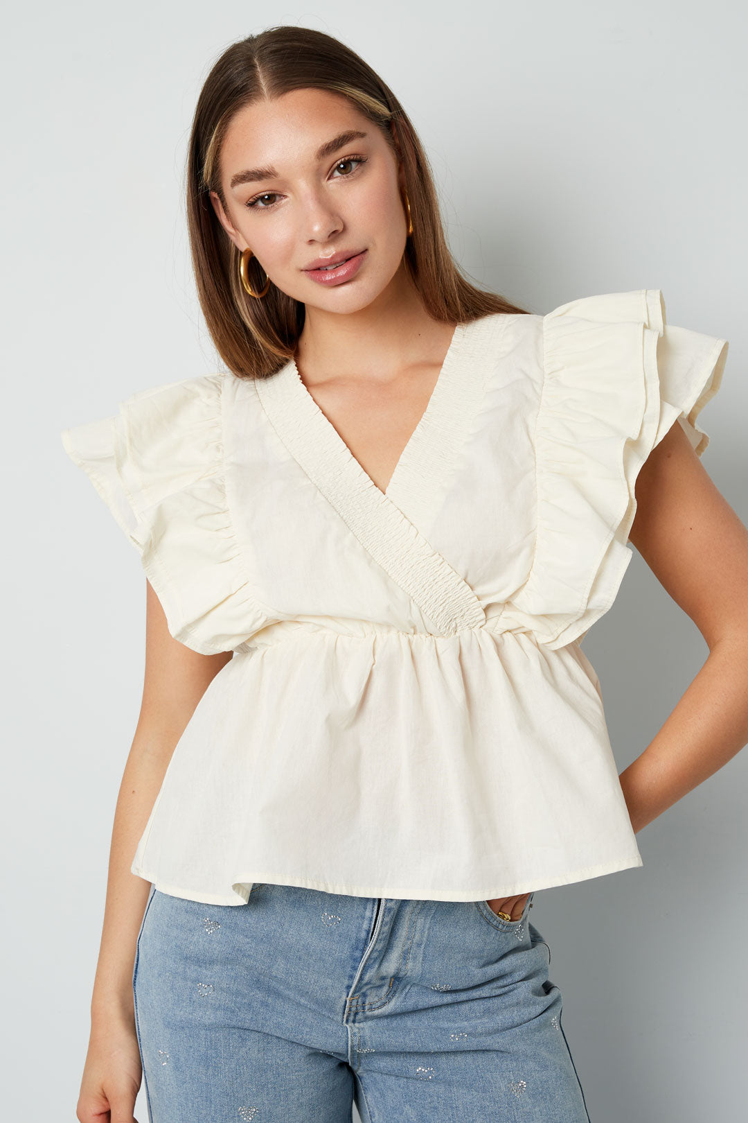 Woven Sleeveless Top Elegant Ruffle Edge Solid Color Spring/Summer